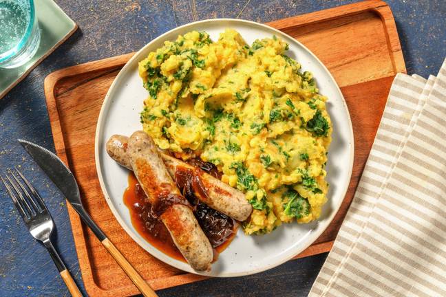 Oven-Baked Sausages and Onion Gravy