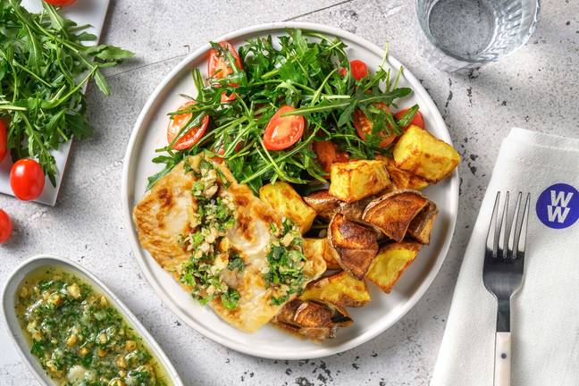 Pan-Fried Hake and Walnut Parsley Pesto