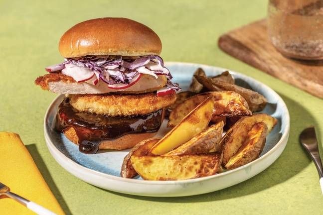 Curry-Spiced Pork Cutlet Burger & Wedges