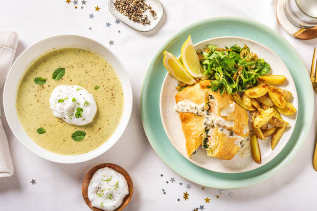 Zalm en croute met salade, kappertjes en krieltjes