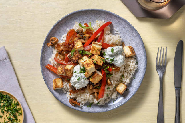 Midden-Oosterse roerbak met halloumi en rijst