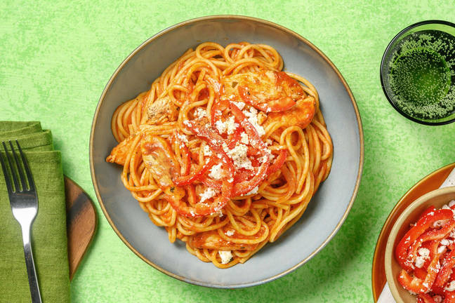 Spaghetti all´arrabbiata mit Poulet