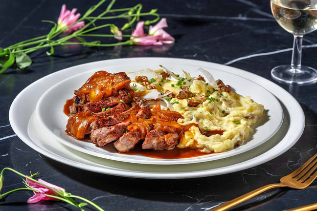 Striploin Steak and Fennel-Apple-Walnut Salad