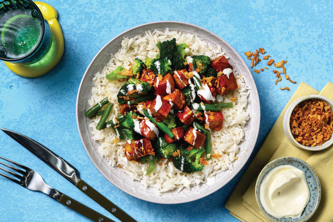 Sticky Tofu & Broccoli-Green Bean Stir-Fry