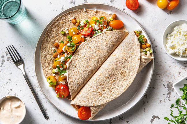 Tortilla's met gebakken kikkererwten en feta