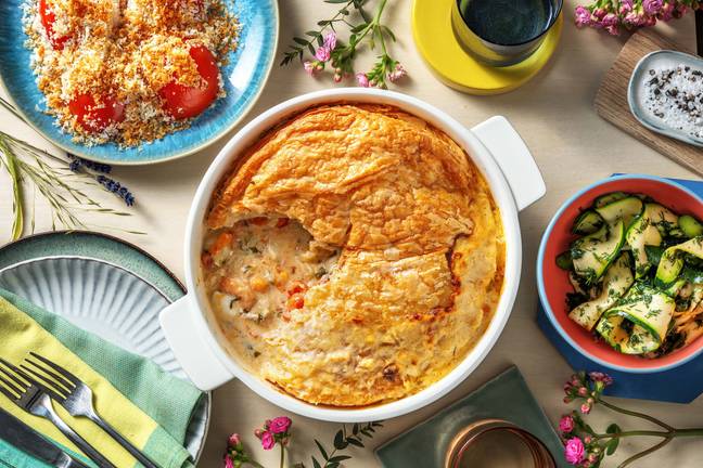 Vispastei met garnalen en crème fraîche