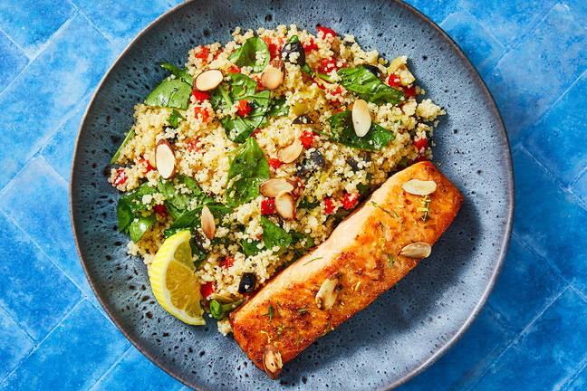 Roasted Salmon and Couscous-Sweet Pepper Pilaf