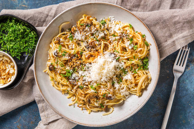 Vegetarische spaghetti carbonara