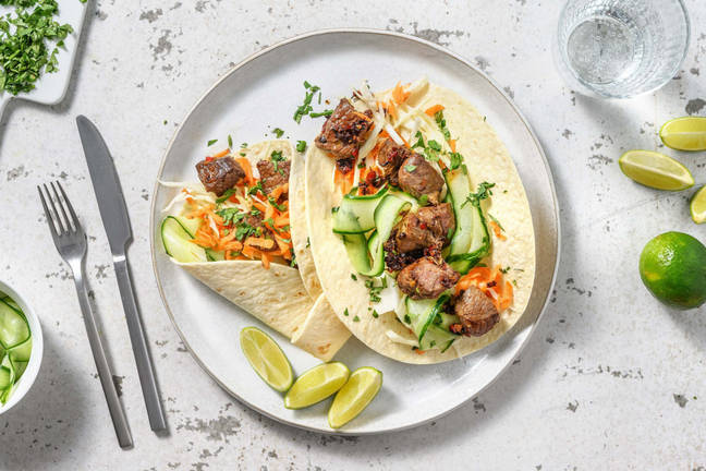 Wraps d'émincés de bœuf marinés à l'asiatique