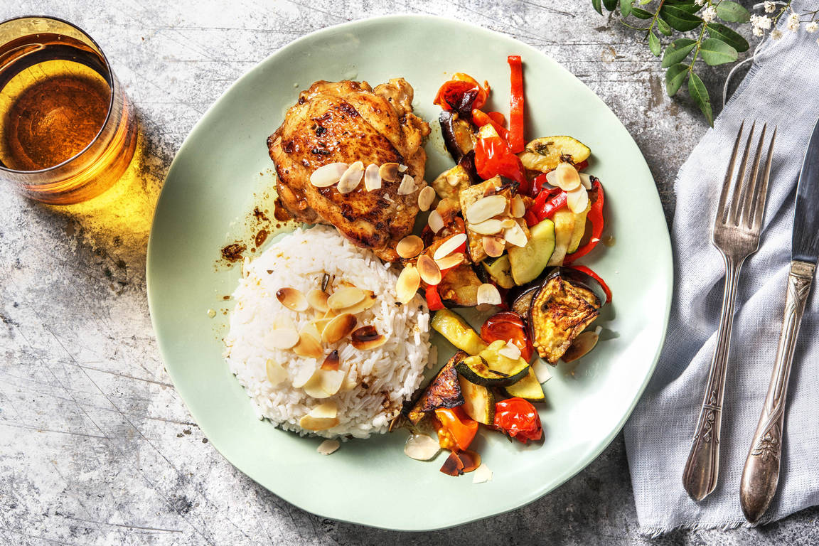 Cuisse de poulet et légumes rôtis