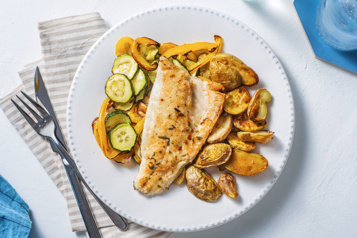 Gebakken zeebaars met zelfgemaakte salieboter