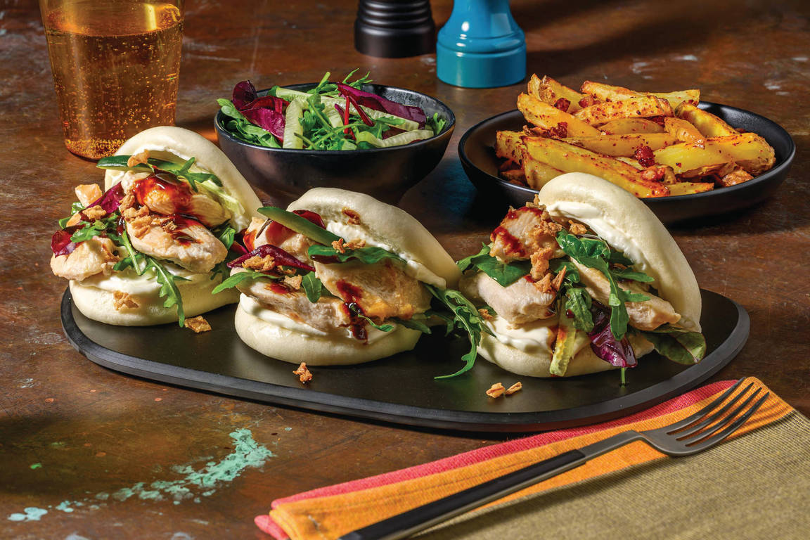 Hoisin Chicken Baos & Chilli-Bacon Fries