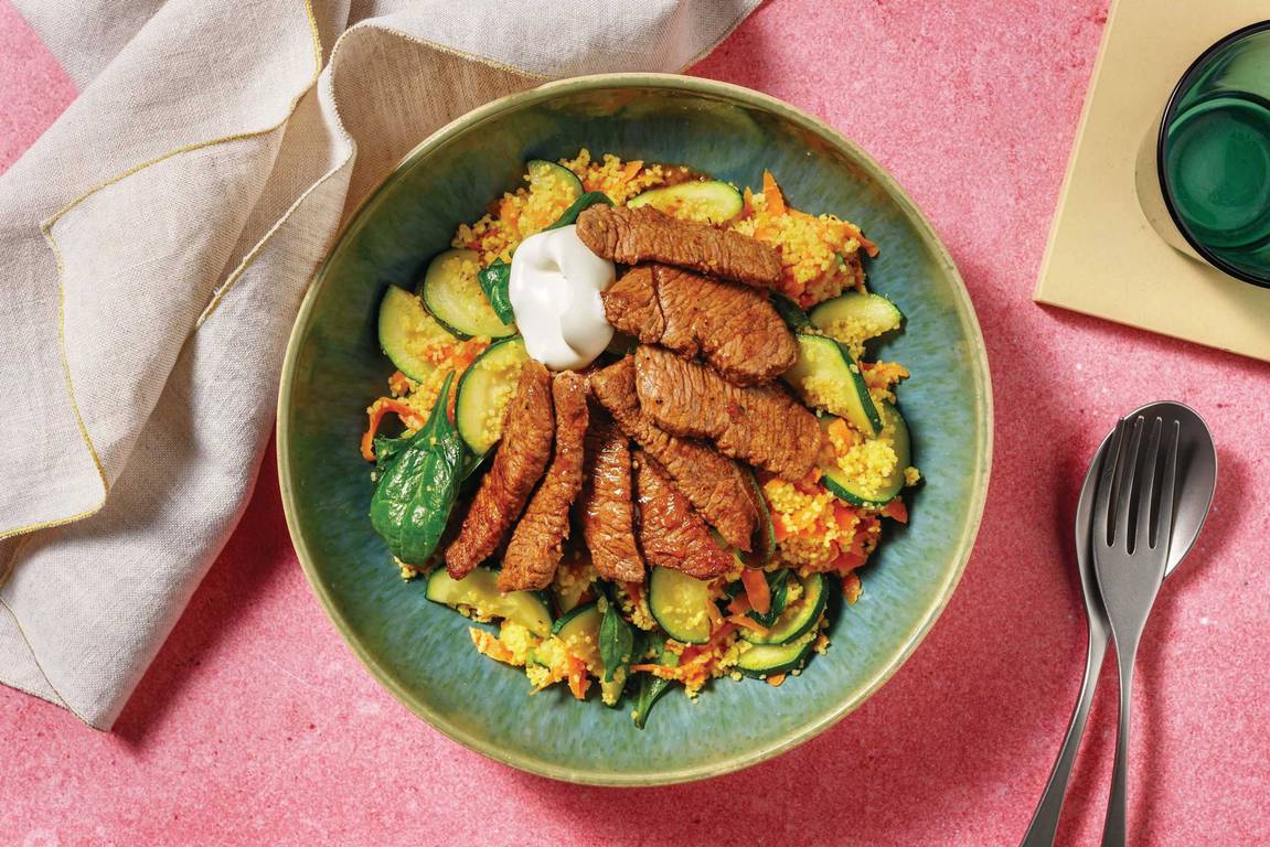 Sticky Chermoula Beef & Veggie Couscous