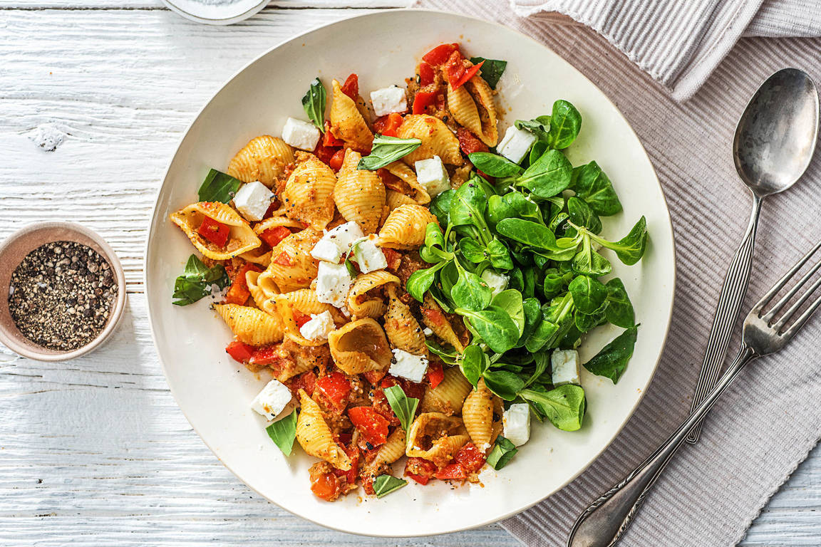 Conchiglie au pesto rosso & fromage grec