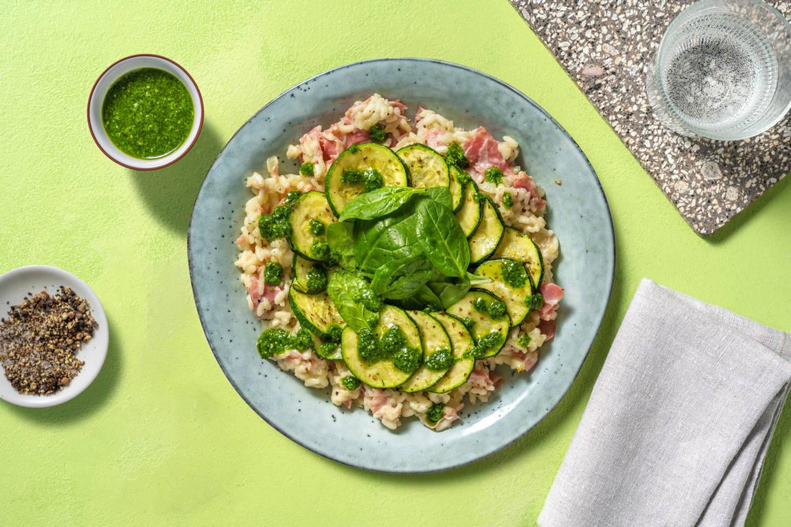 Romige citroenrisotto met spinaziepesto