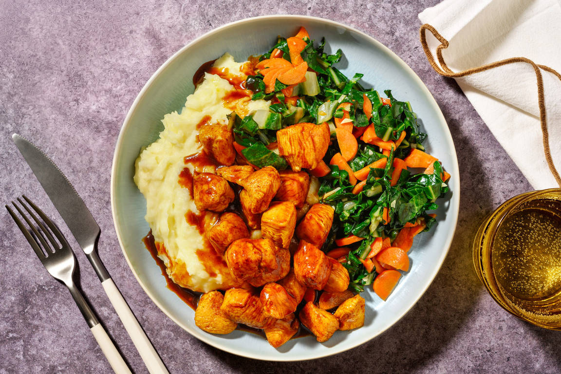 Spiced Gravy Chicken & Cheesy Mash