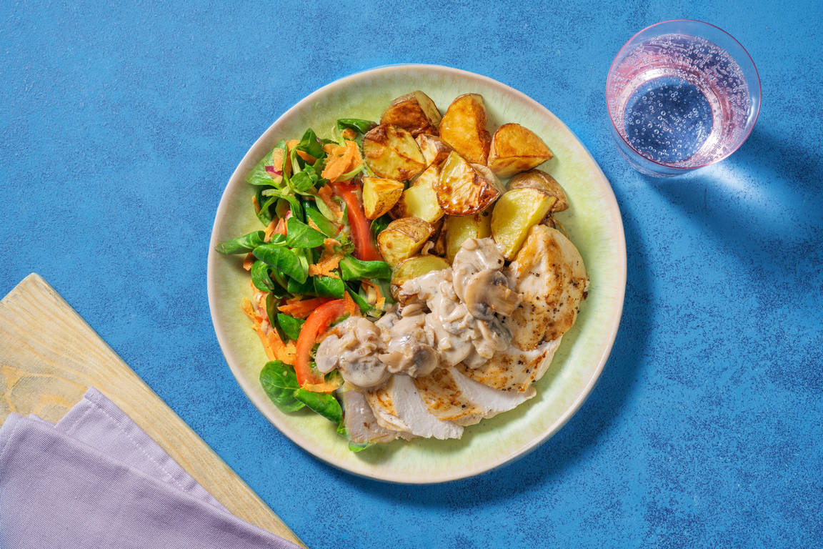 Filet de poulet & sauce crémeuse aux champignons
