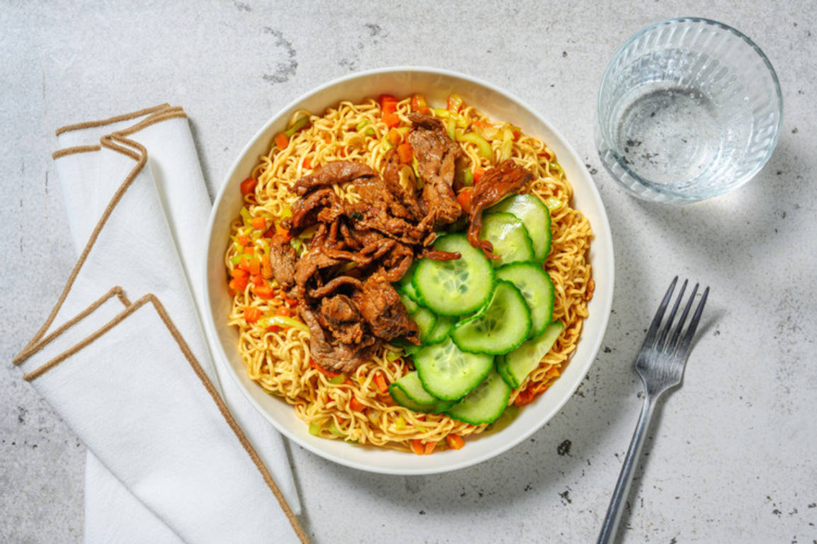 Stir-fry met biefstukreepjes in oestersaus