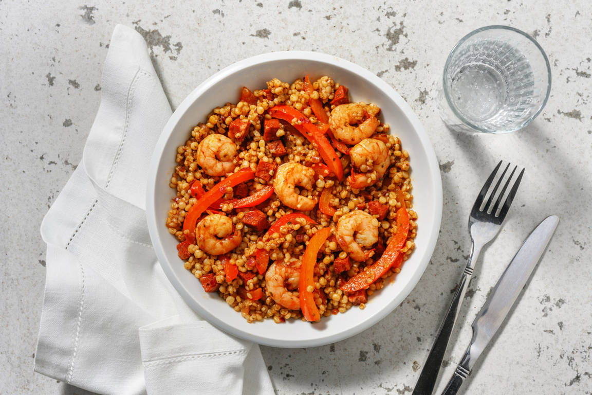 Sauté de crevettes, poivrons & chorizo