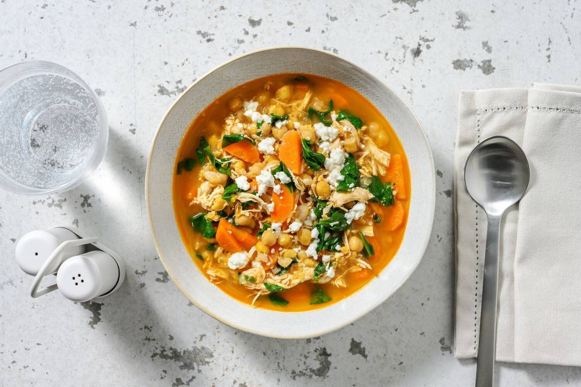 Soupe de poulet au cumin & épinards