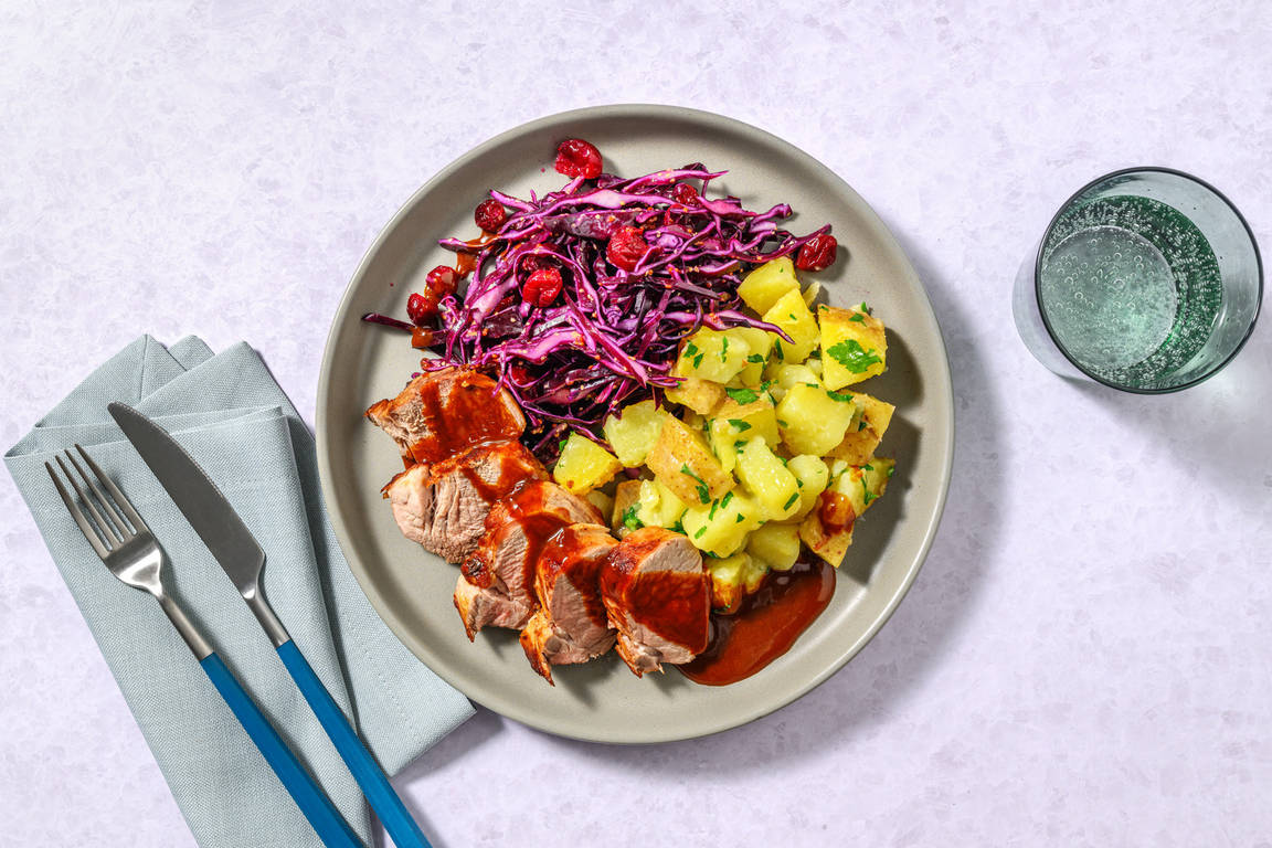 Svinemørbrad i brun sovs