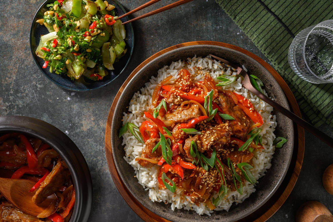 Mongolsk inspireret oksekød i sød chilisauce