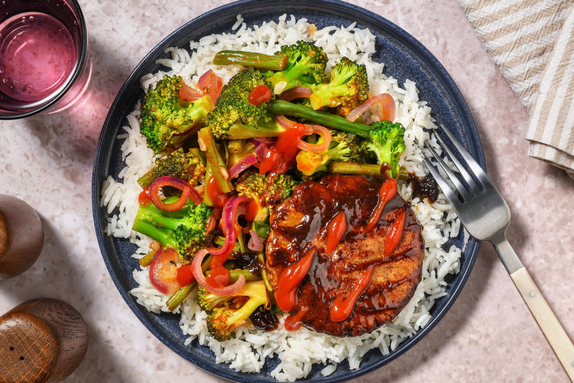 Vegetarische bulgogiburger met pittige kimchisaus