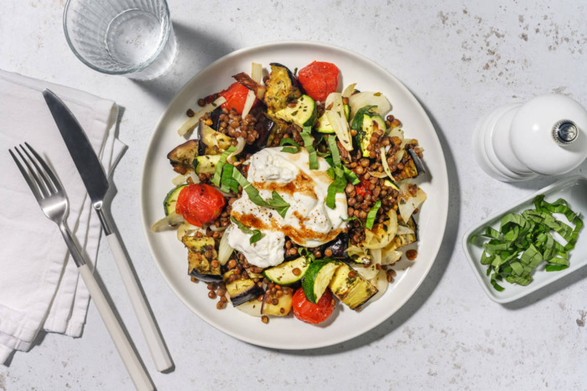 Burrata Lovers: con verduras y lentejas crujientes