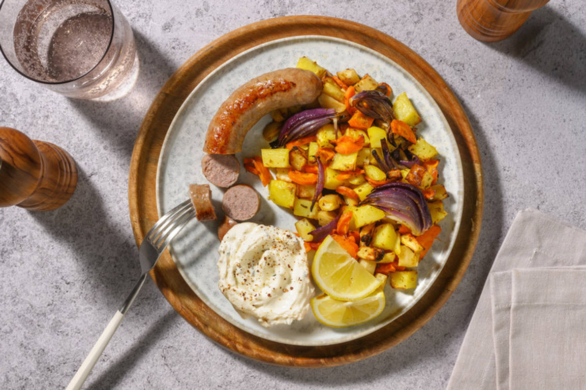 Tout au four : saucisse de Toulouse & légumes