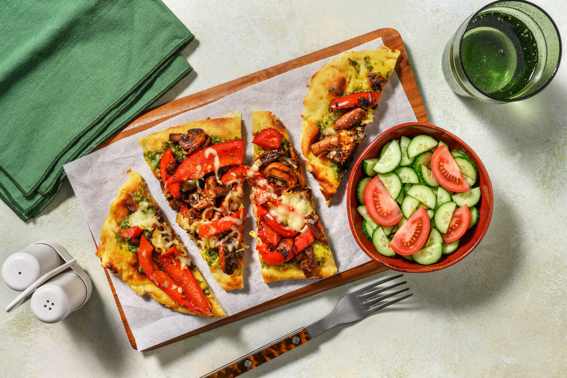Pizza naan Verdura mozza, pesto & poivrons