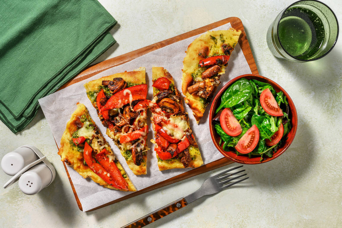 Pizza naan Verdura mozza, pesto & poivrons