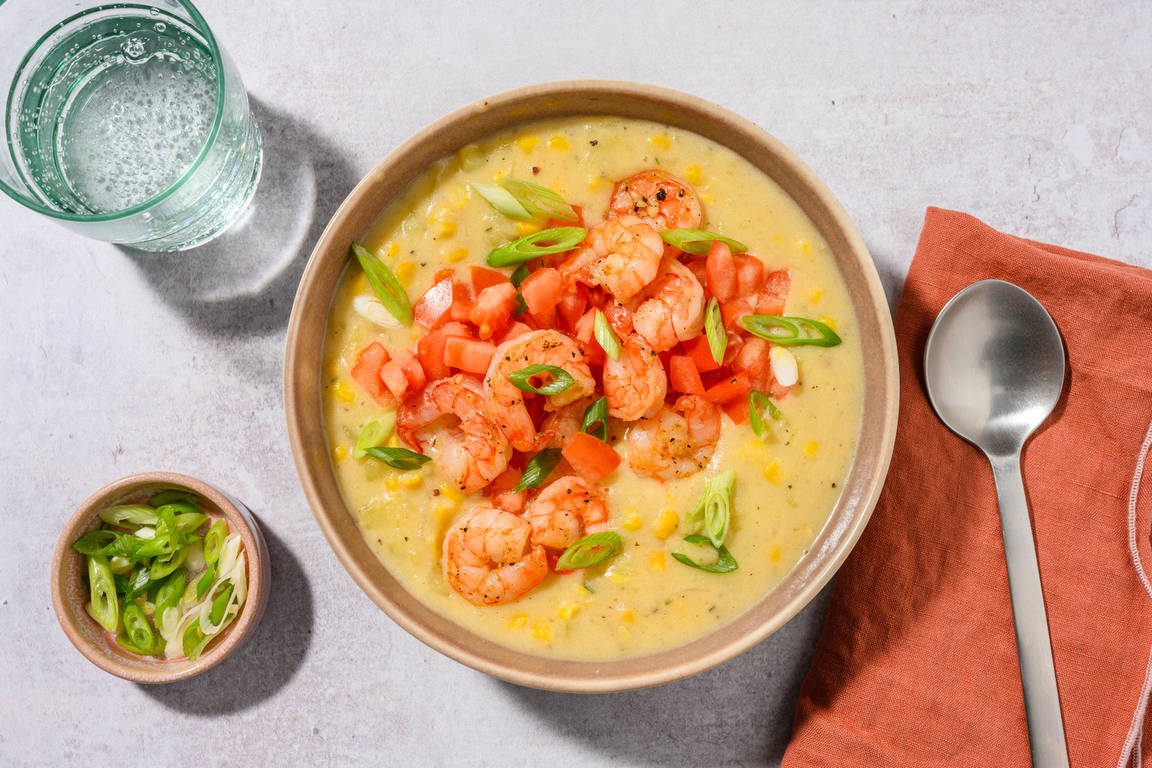 Corn Chowder: mit Knoblauch-Riesencrevetten