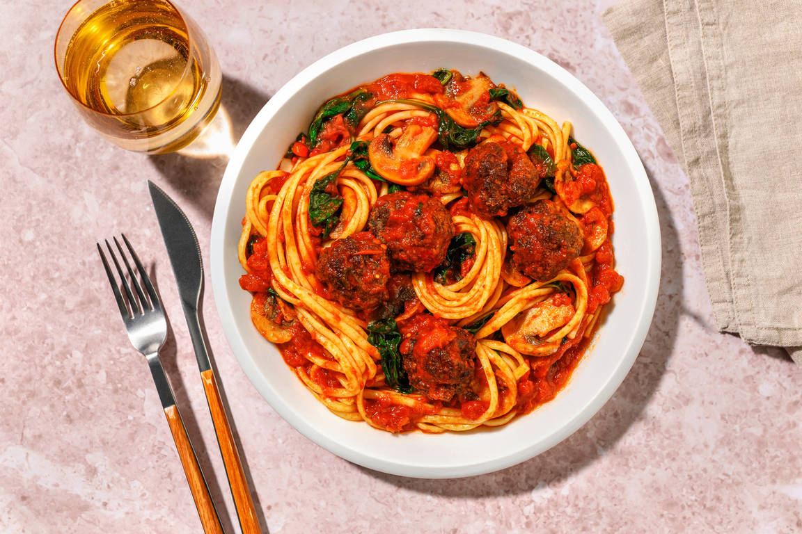Herby Beef and Pork Meatball Linguine