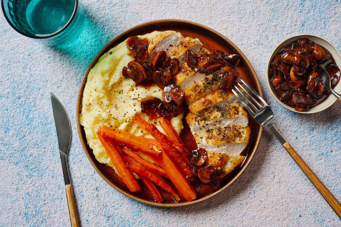 Roasted Chicken in Red Wine Mushroom Sauce