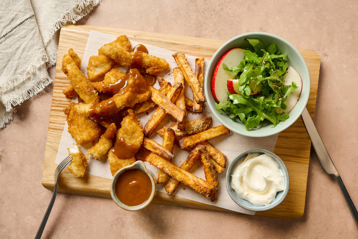 Crispy Chicken Tenders and Cheesy Chips