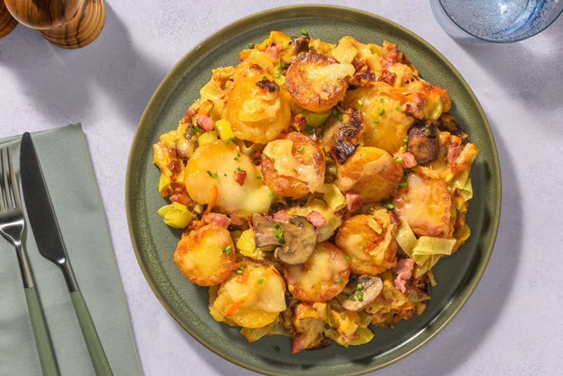 Mini-Knödel-Pfannenauflauf mit Bacon