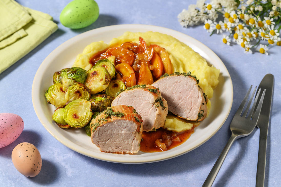 Örtstekt fläskytterfilé & karamelliserat äpple