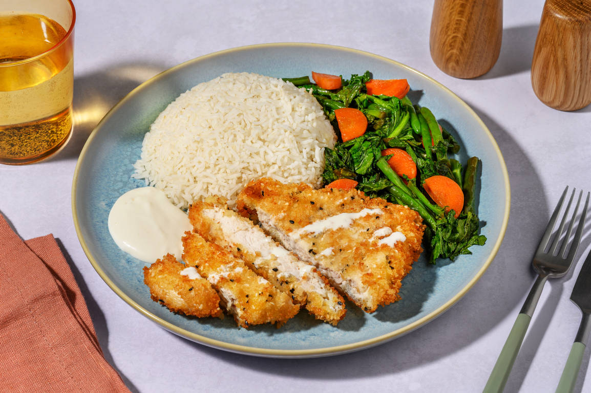 Sesame-Crusted Chicken & Sautéed Garlicky Veg