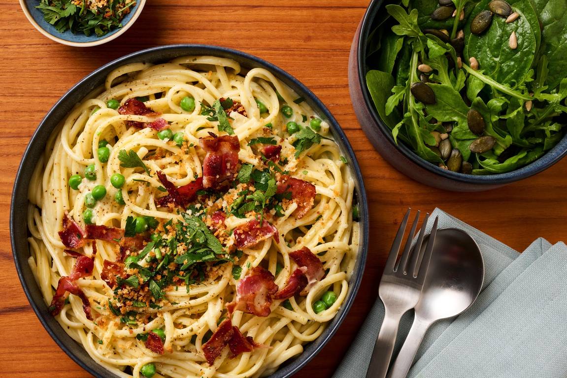 Pasta Primavera Bianca with Bacon