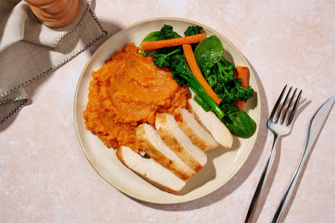 Spiced Chicken & Garlic Sweet Potato Mash