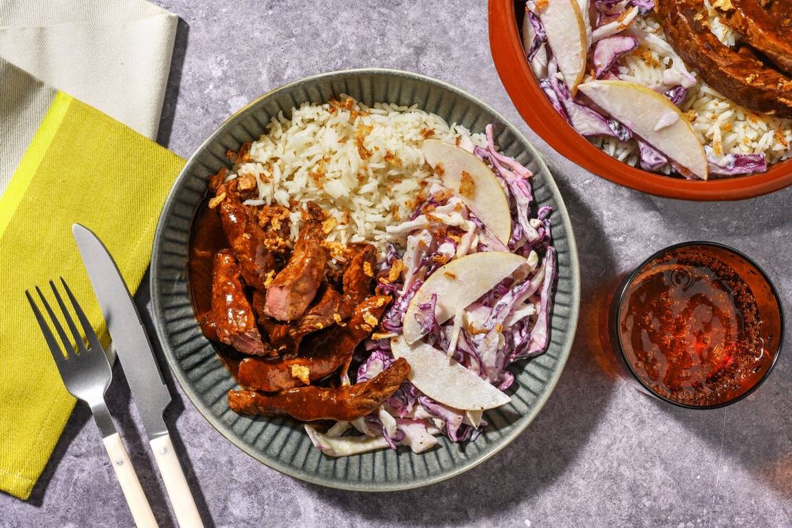 Teriyaki Ginger Beef & Creamy Pear Slaw