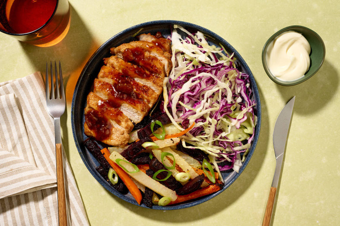 Apricot-Glazed Pork & Rainbow Veggie Fries