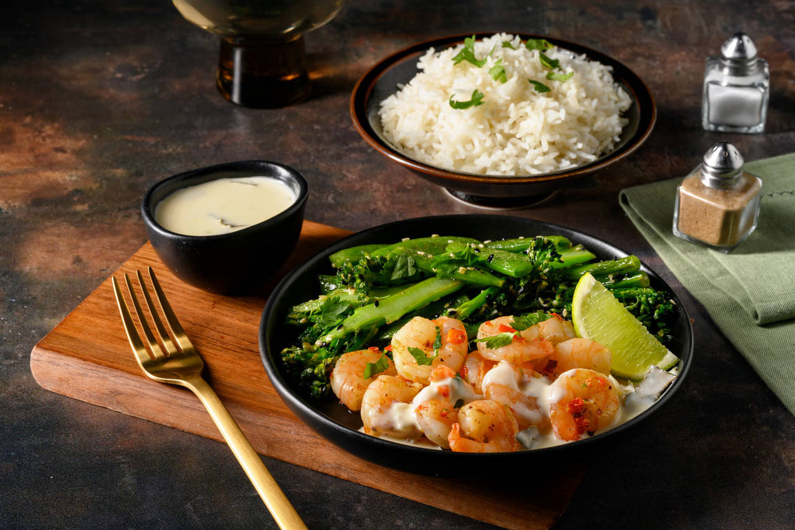 Premier Chilli-Lime Prawns & Sesame Greens