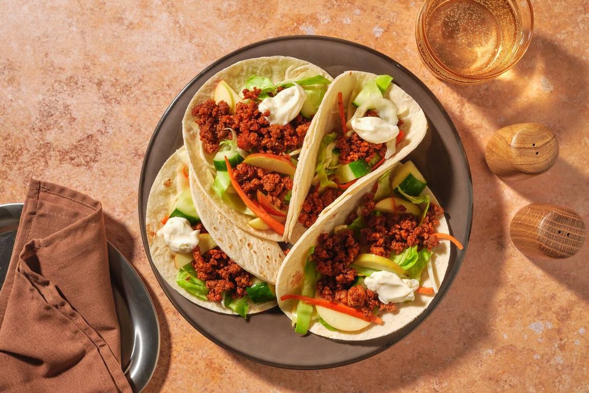 Nemme tacos med glaseret kalve- og svinekød