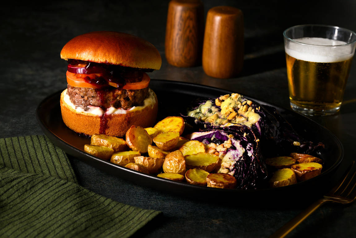 Blueberry Burgers and Cashel Blue® Cheese Baked Cabbage