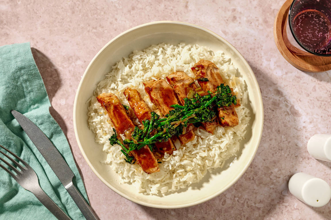 Wok de porc & broccolini sautés sauce hoisin