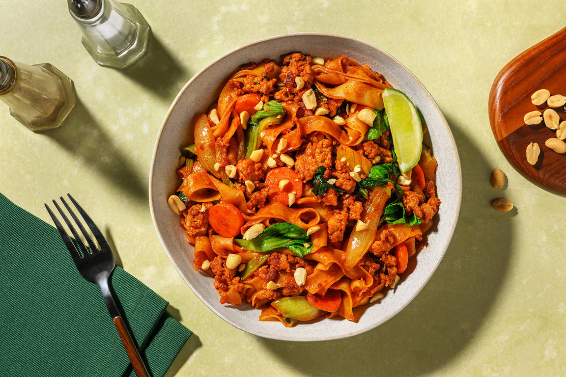 Nouilles sautées au porc haché & cacahuètes