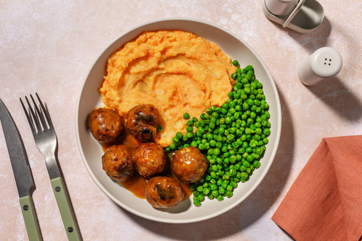 Sausage & Apple Meatballs, Mash and Gravy