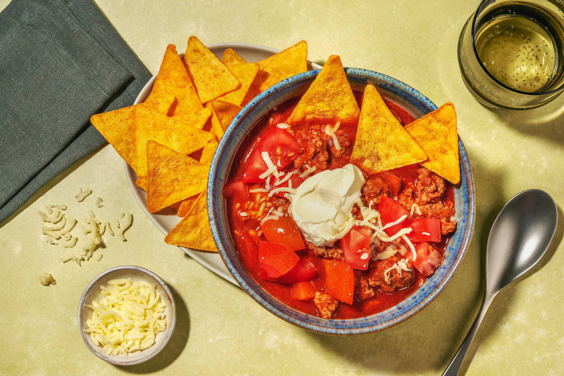 Chili con Carne mit Hackfleisch und Nachos