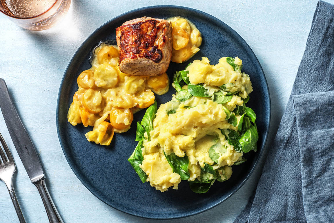 Médaillon de porc et purée à la mâche
